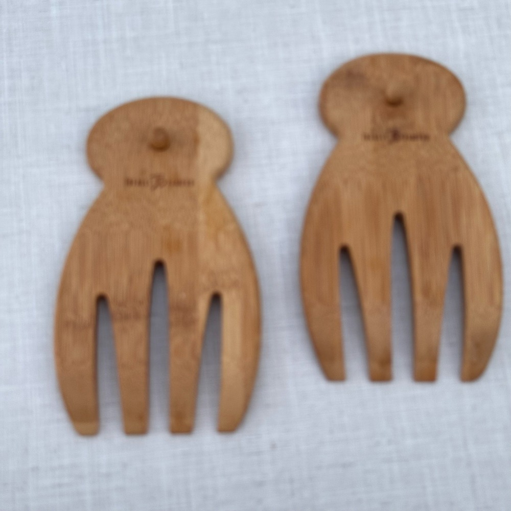 Totally Bamboo Salad Servers Hand Shaped Natural Wood Kitchen Utensils Set